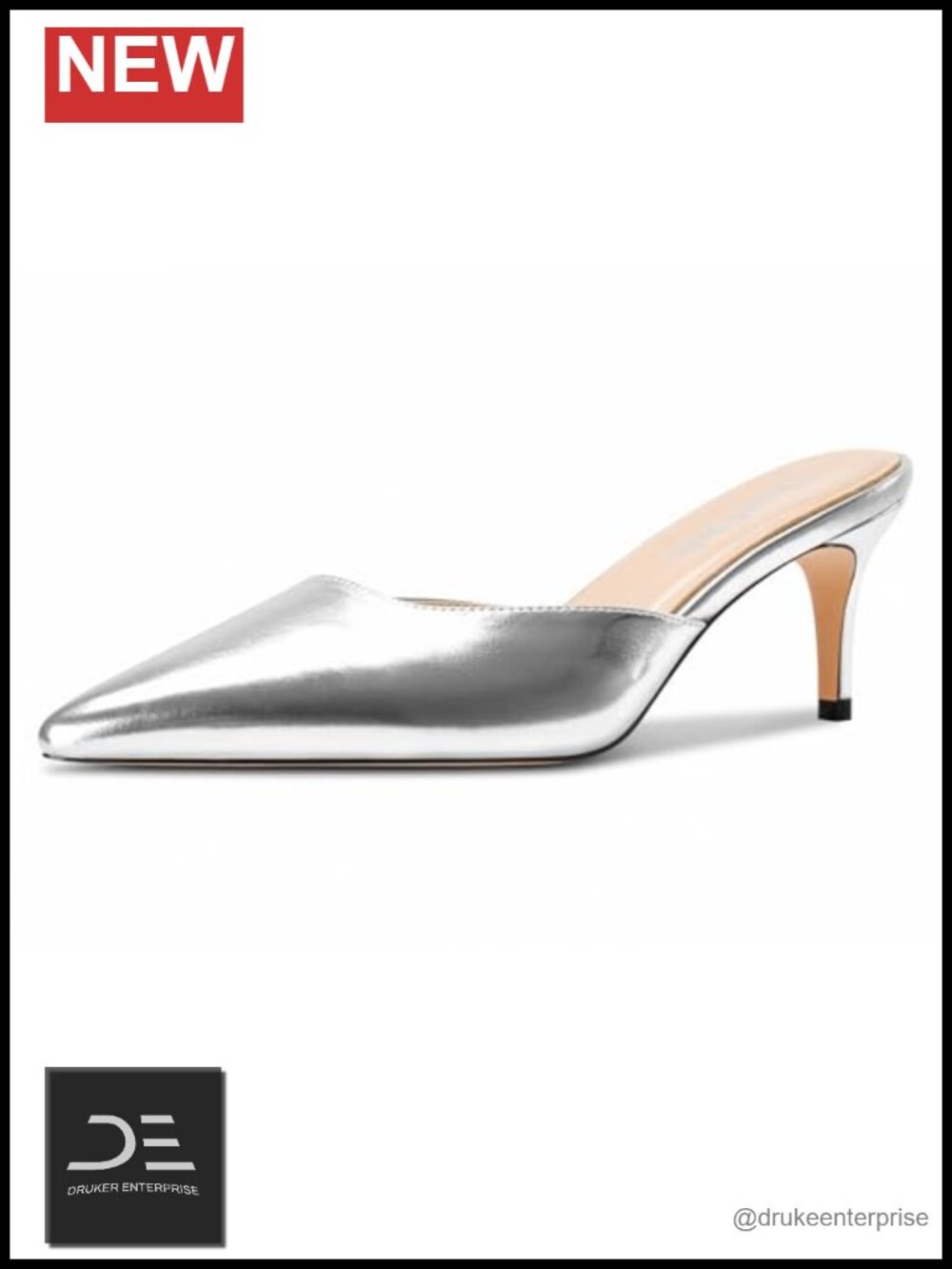 Faux Leather Pointed Toe Kitten Heel Mules Slip-On Stiletto Dress Shoes for